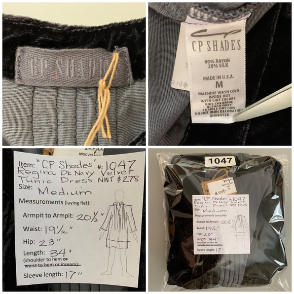 “CP Shades” Dark Navy Velvet Tunic Dress NWT $278 size M - Picture 11 of 12